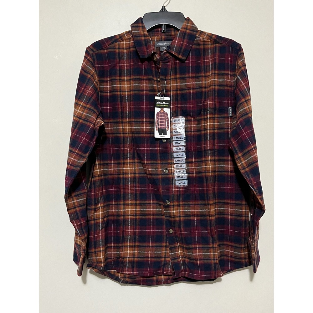 Eddie Bauer Mens‎ Flannel Shirt Small Classic Fit Plaid Long Sleeve New NWT
